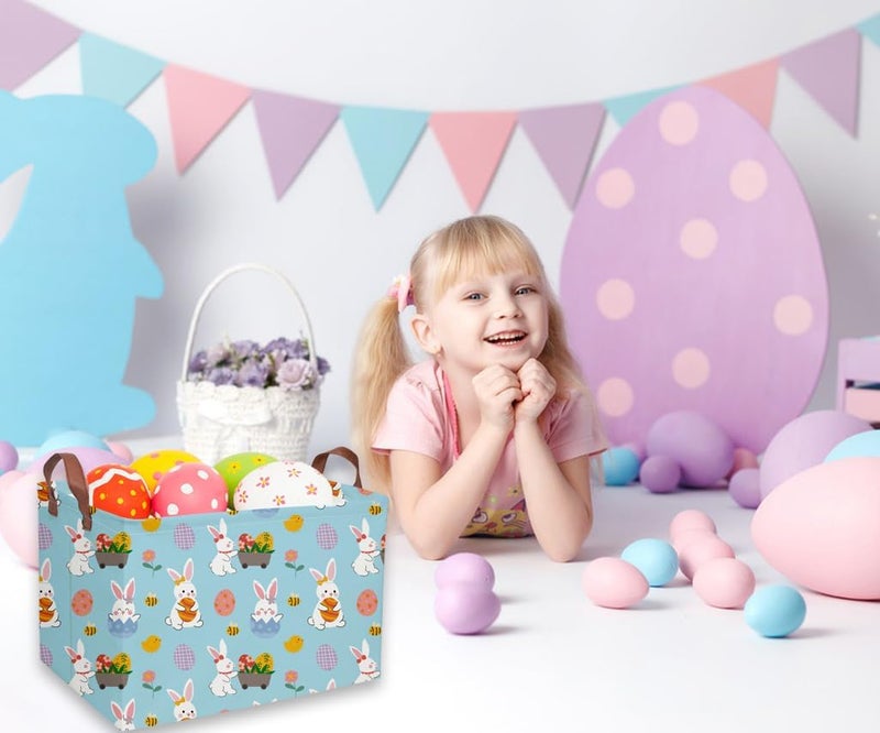 DDBASKET Rectangular Easter Basket Kids Gift Baskets Empty Baby Basket for Boys and GirlsToy Storage Bins Organizer Bin Box Cute Room Decor for Home(Blue easter) - Image 5